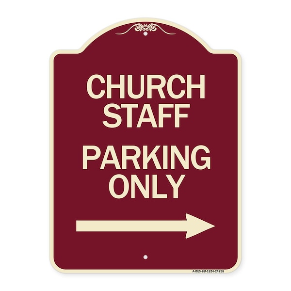 Signmission Church Staff Parking W/ Right Arrow Heavy-Gauge Aluminum Sign, 24" x 18", BU-1824-24258 A-DES-BU-1824-24258 - main